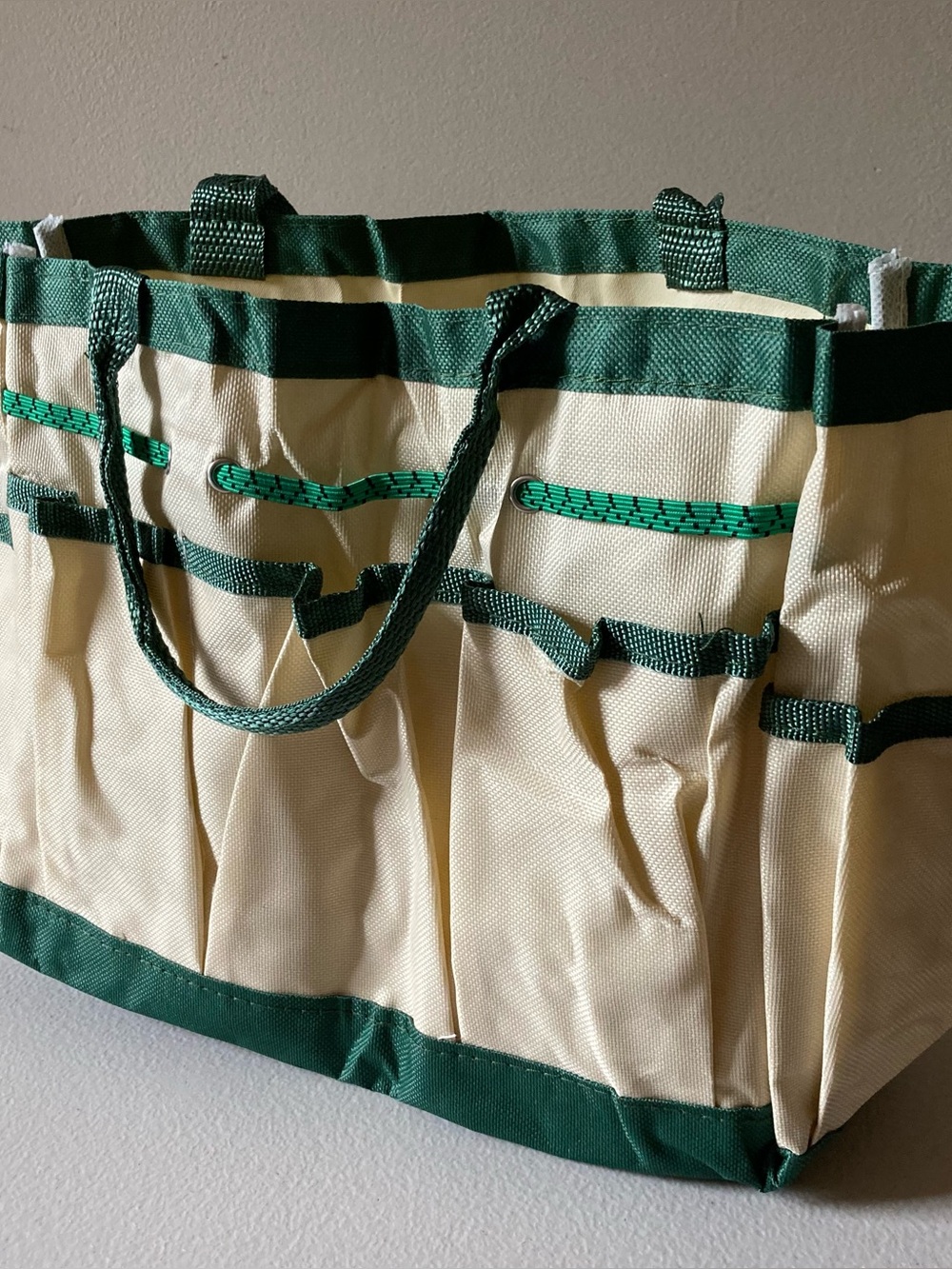 Canvas Tool Garden Tote Bag Organizer Multi-Pocket Beige/Green with Handles